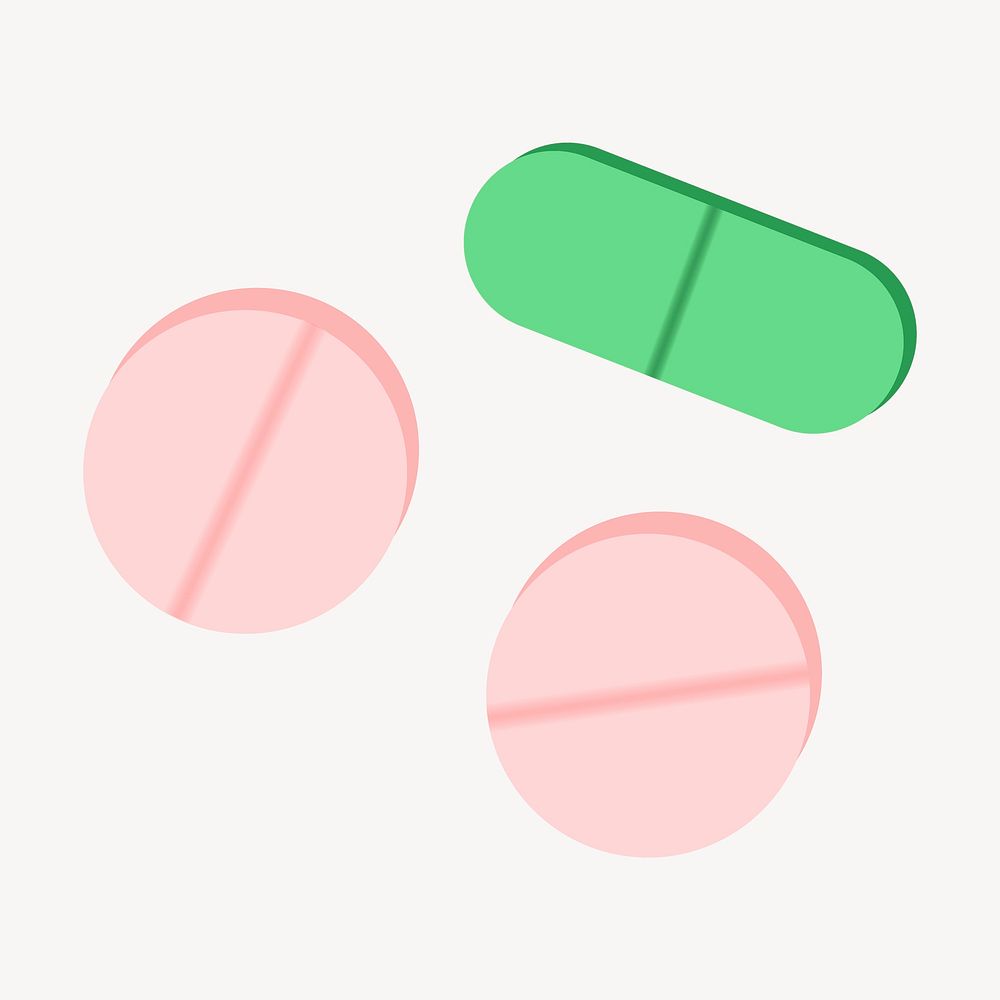 Green and pink pills clipart, health illustration vector. Free public domain CC0 image.