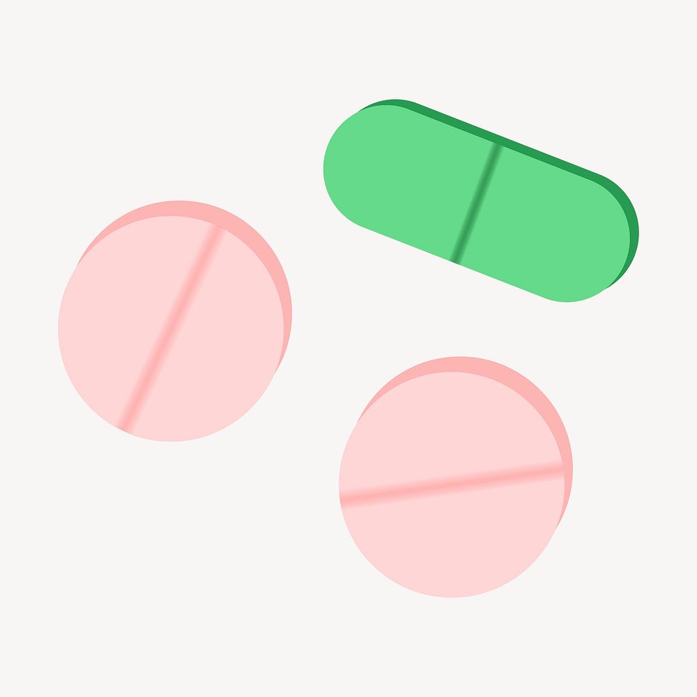 Pink and green pills illustration. Free public domain CC0 image.