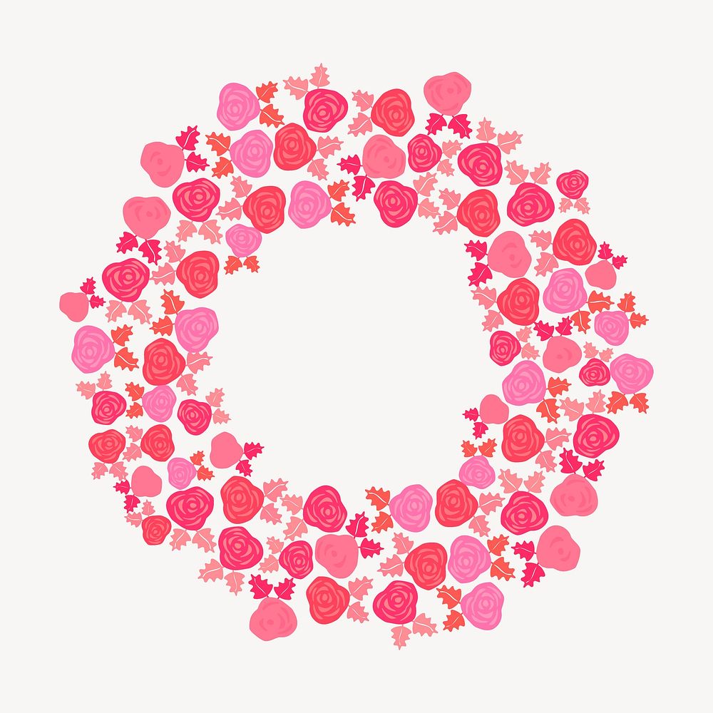 Pink floral wreath collage element, nature illustration psd. Free public domain CC0 image.