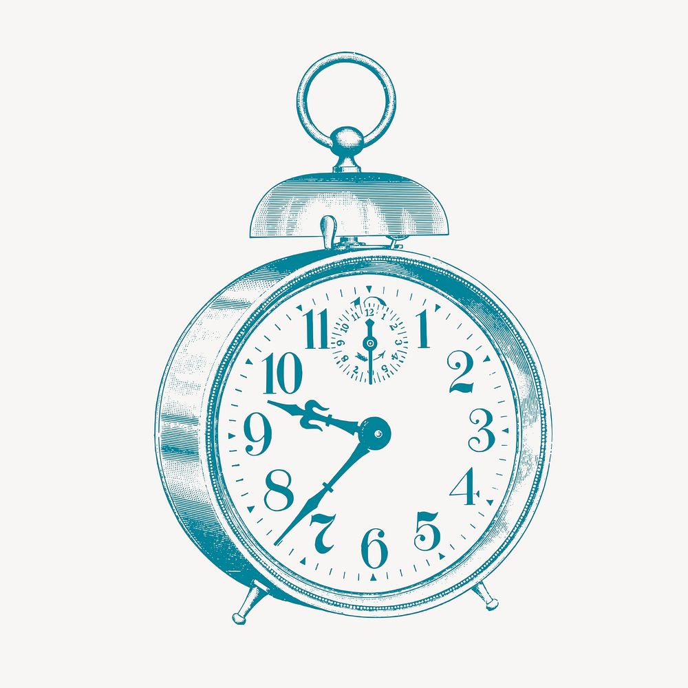 Alarm clock clipart, vintage object illustration psd