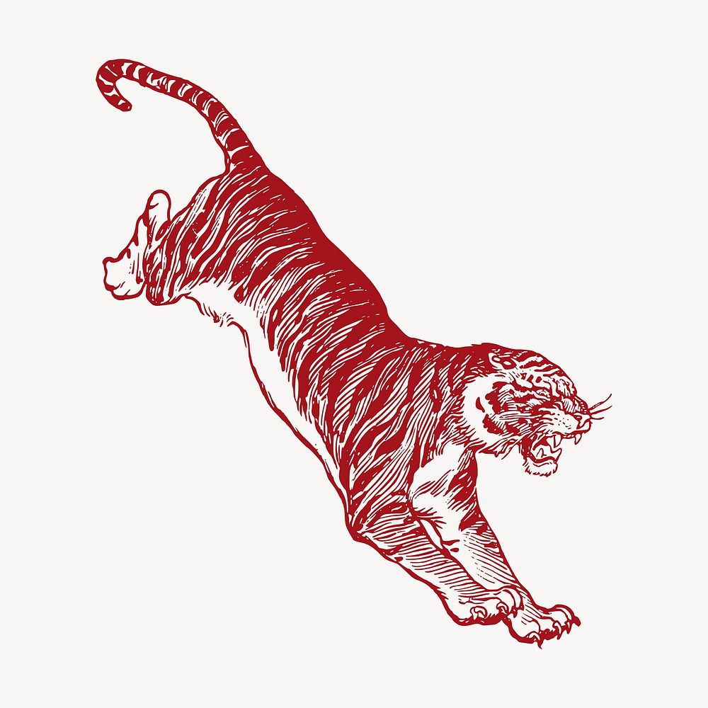 Tiger, animal clipart, vintage illustration | Free PSD Illustration ...