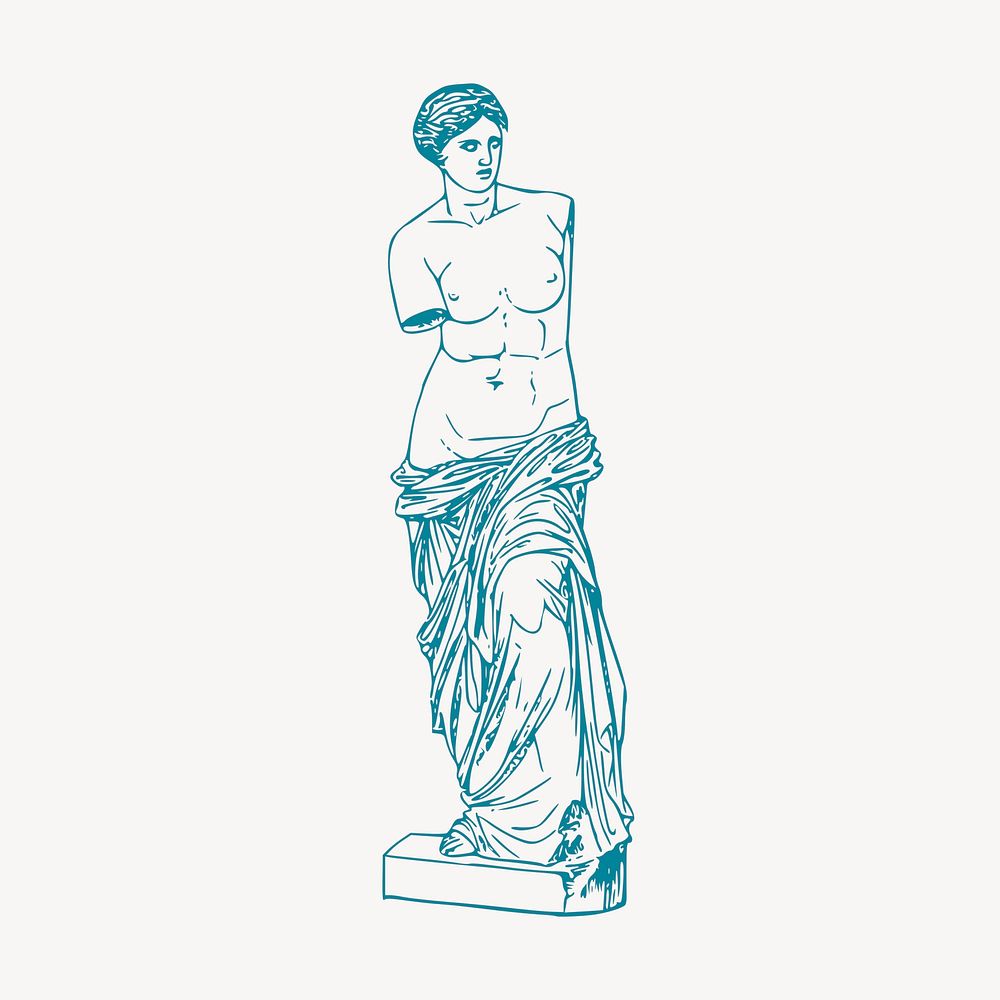 Greek goddess statue clipart, vintage illustration psd