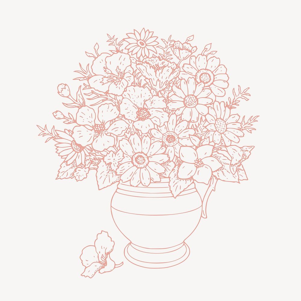 Pink flower vase, vintage illustration