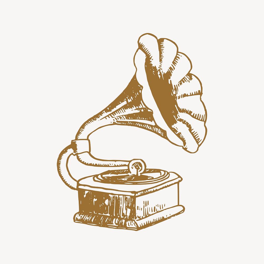 Vintage gramophone collage element, record player illustration vector
