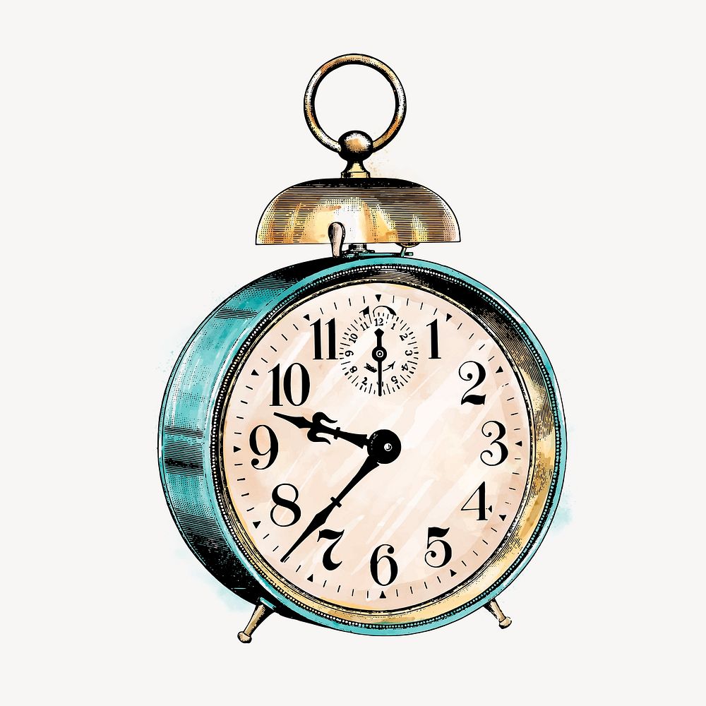 Alarm clock watercolor sticker, object vintage illustration vector