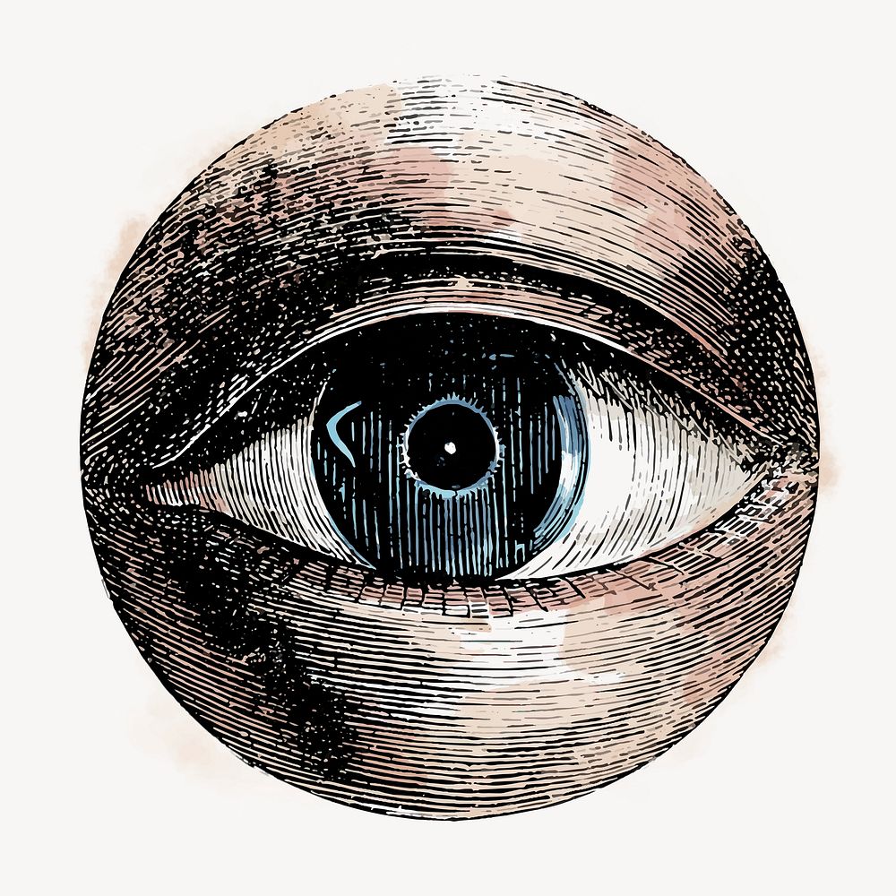 Observing eye watercolor sticker, vintage illustration vector