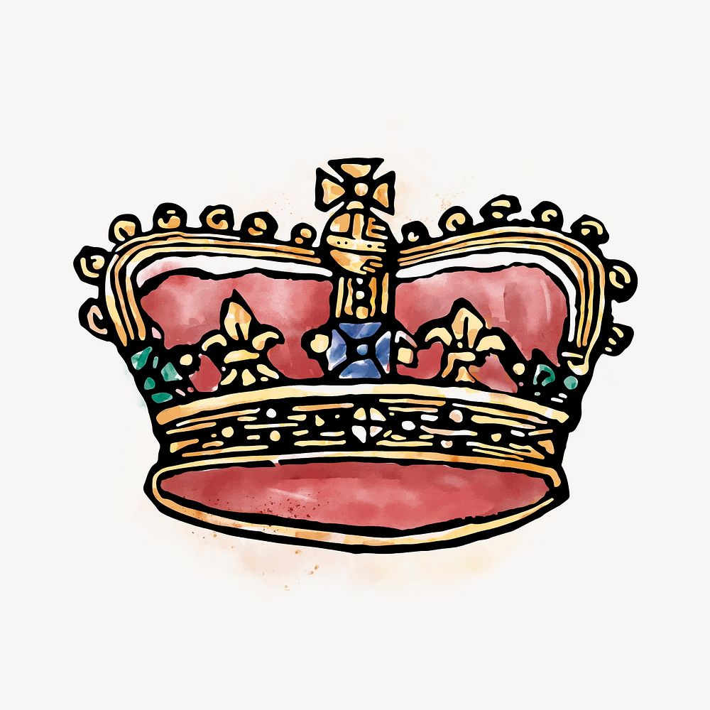 Royal crown watercolor sticker, vintage | Free Vector Illustration ...