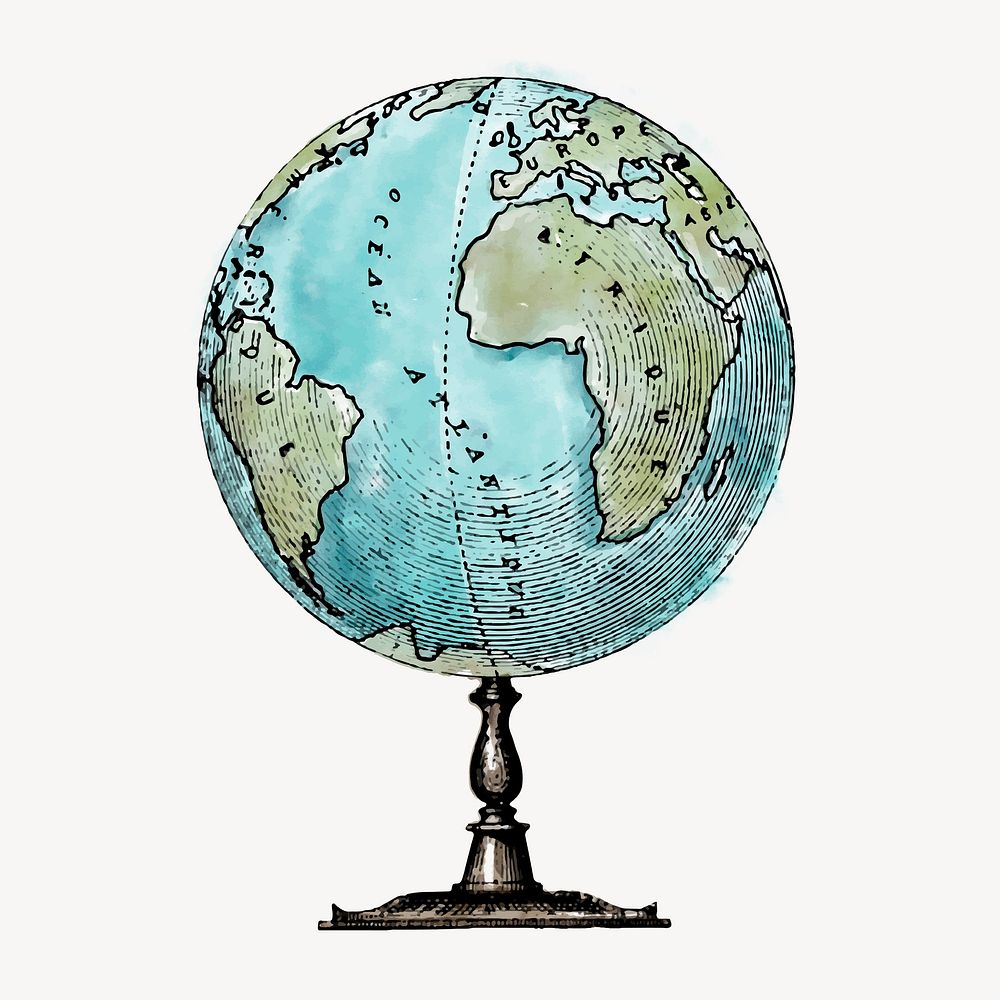 Globe watercolor sticker, education vintage illustration vector