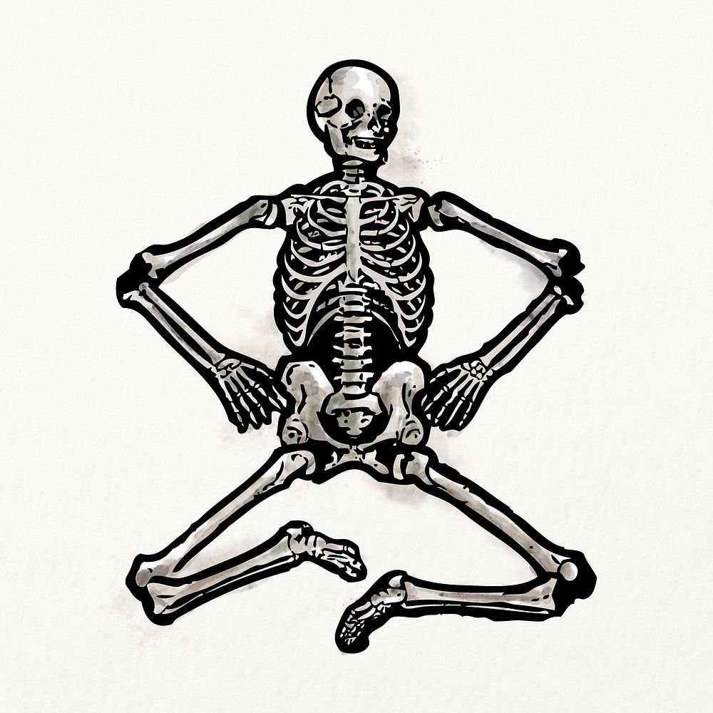 Human skeleton watercolor, vintage illustration, vintage design