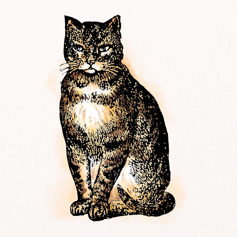 Sitting cat watercolor clipart, pet illustration psd