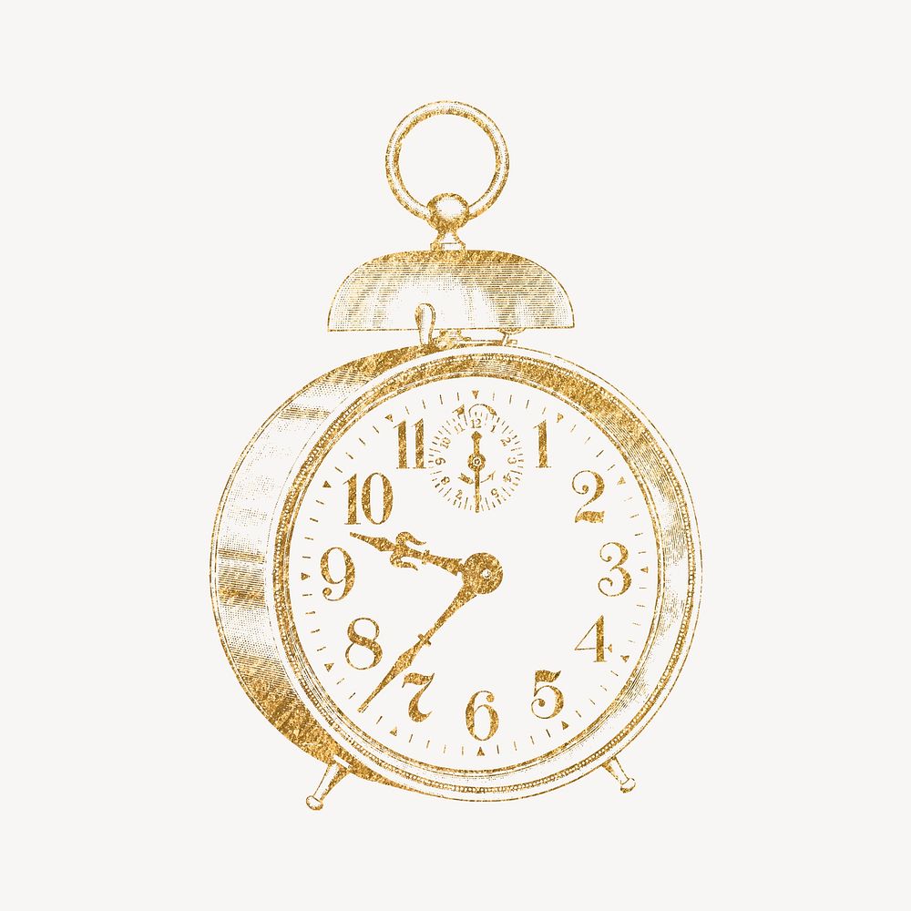 Alarm clock clipart, gold aesthetic object illustration psd