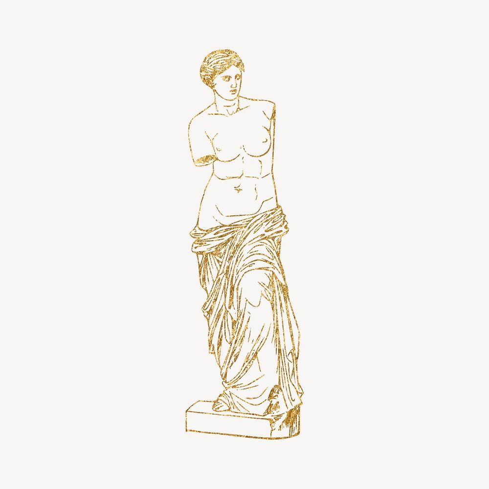 Nude Greek goddess statue clipart, gold aesthetic illustration psd