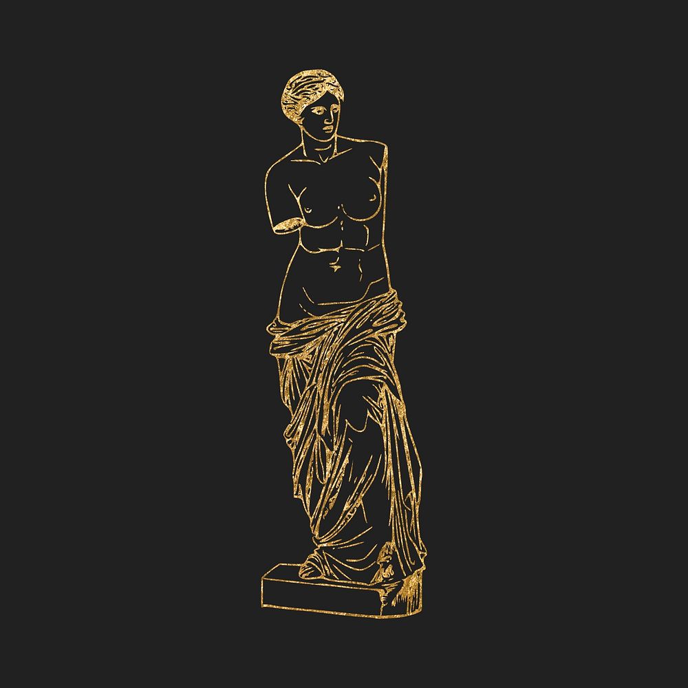 Nude Greek goddess statue clipart, gold aesthetic illustration psd