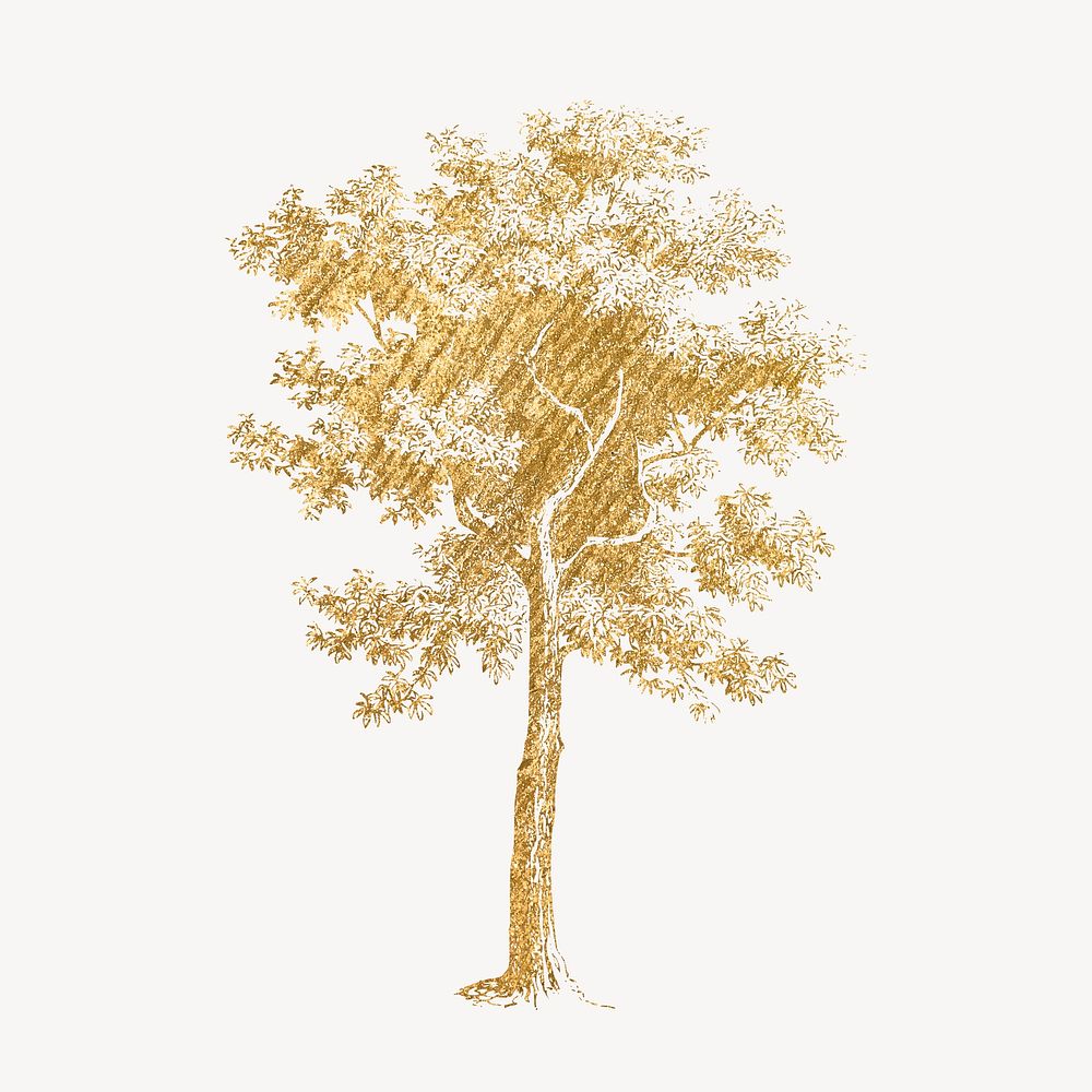 Gold tree sticker, aesthetic nature illustration vector