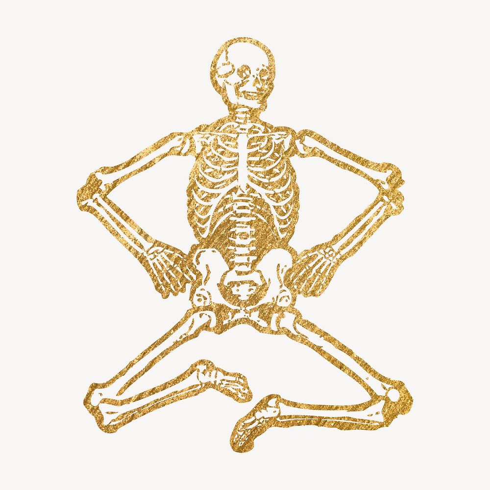 Skeleton clipart, gold aesthetic Halloween illustration psd