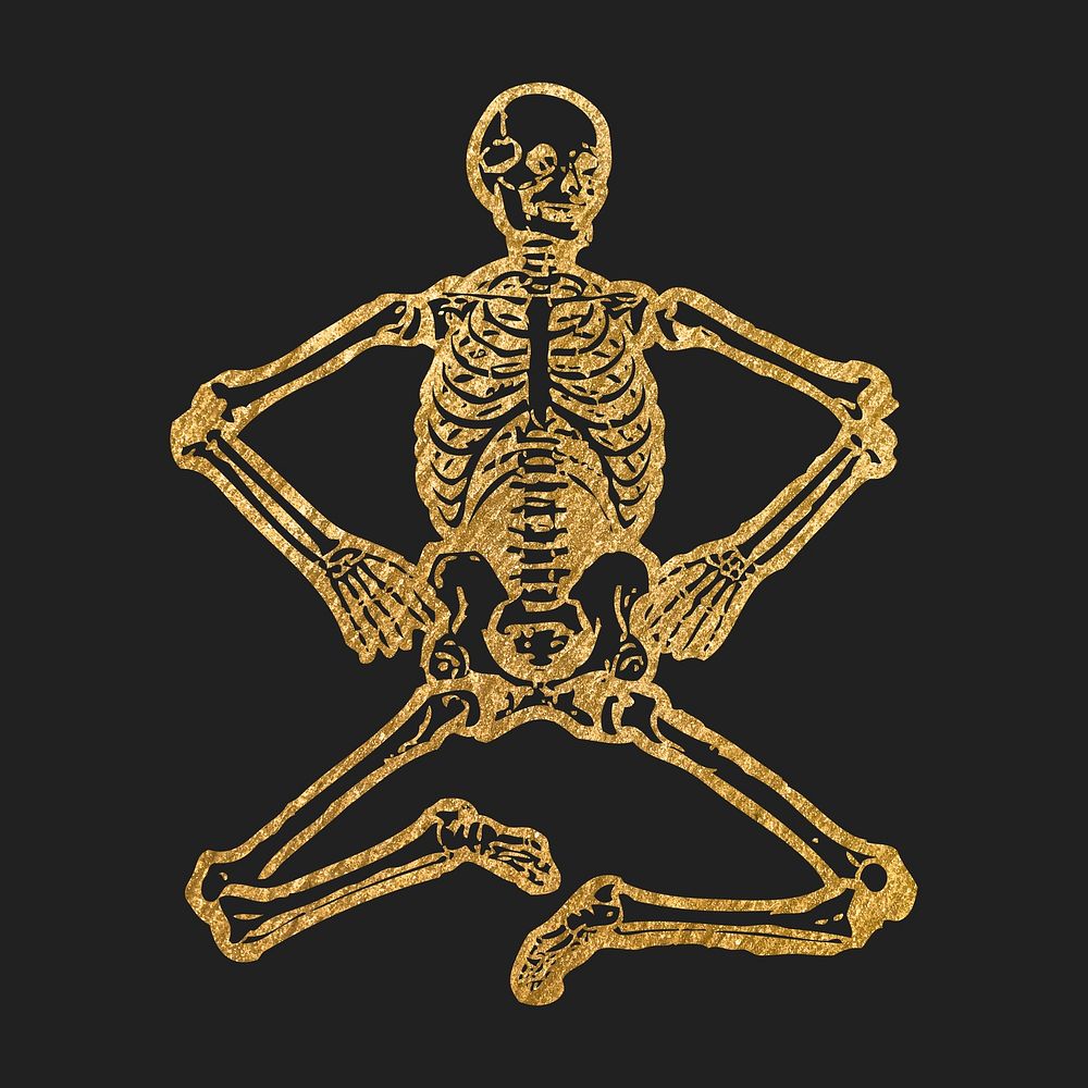 Skeleton gold sticker, aesthetic Halloween illustration vector