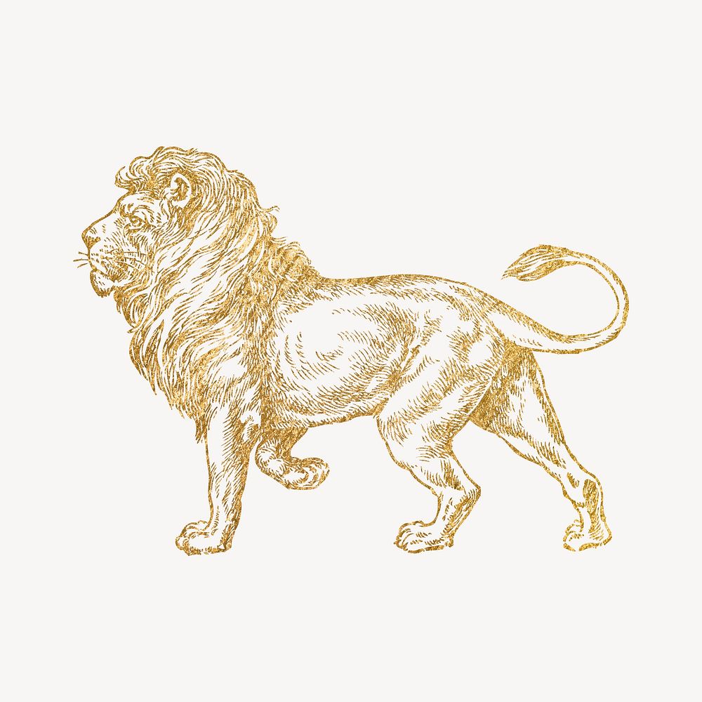 Lion clipart, gold aesthetic animal illustration psd