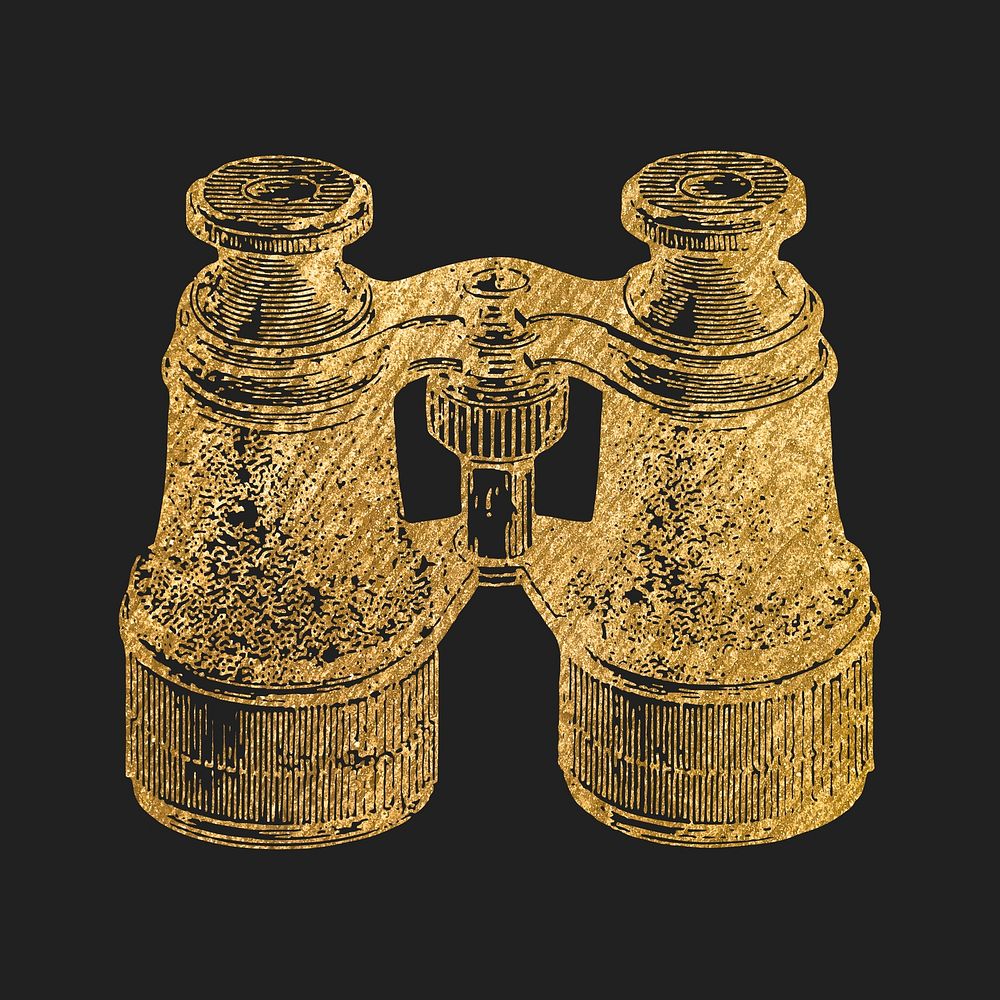 Gold binoculars sticker, aesthetic travel object illustration vector