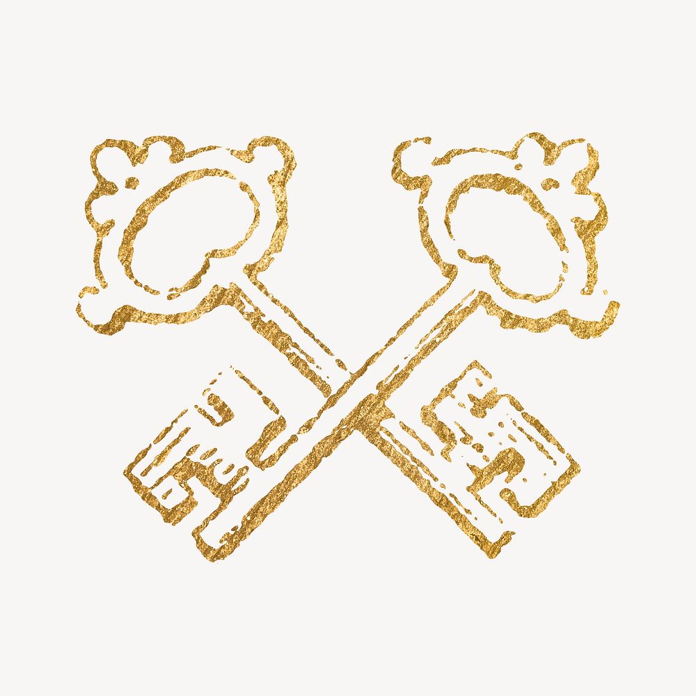 Crossed keys gold sticker, aesthetic illustration vector