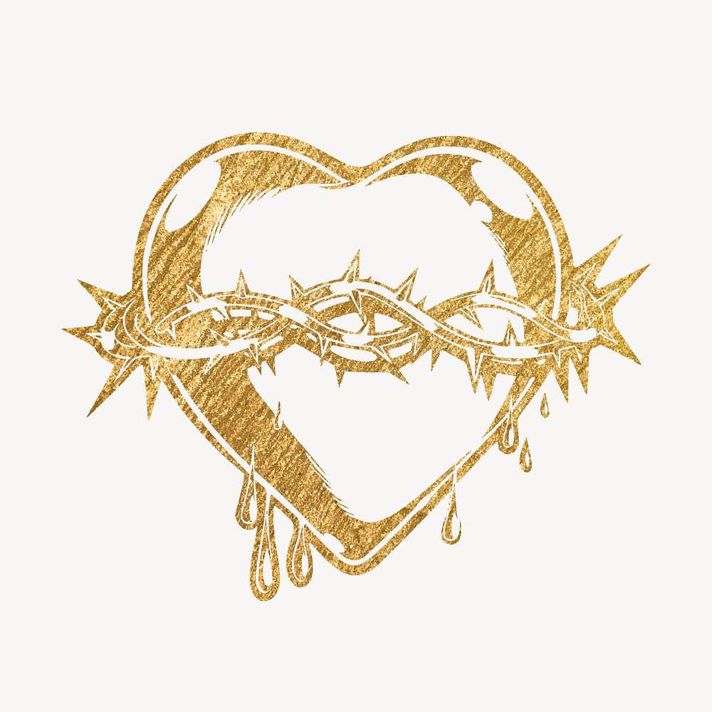 Sacred heart gold sticker, aesthetic illustration vector