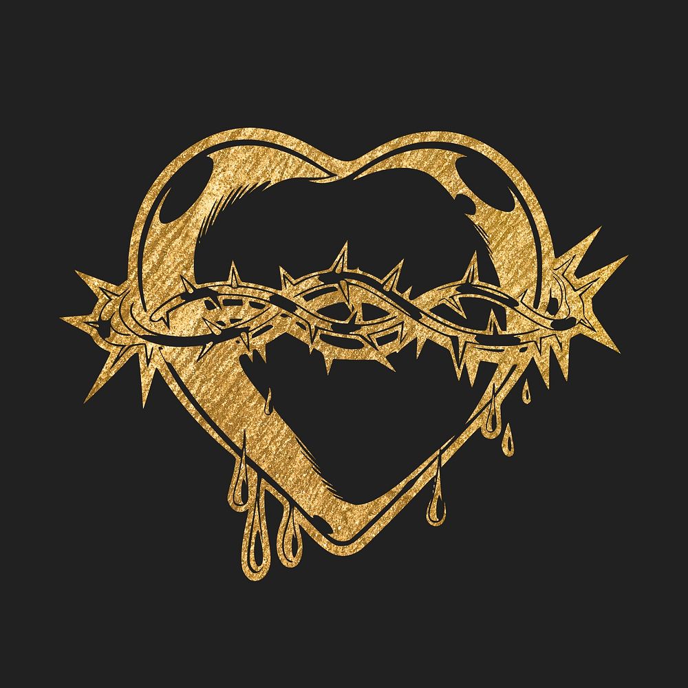 Sacred heart clipart, gold aesthetic illustration psd