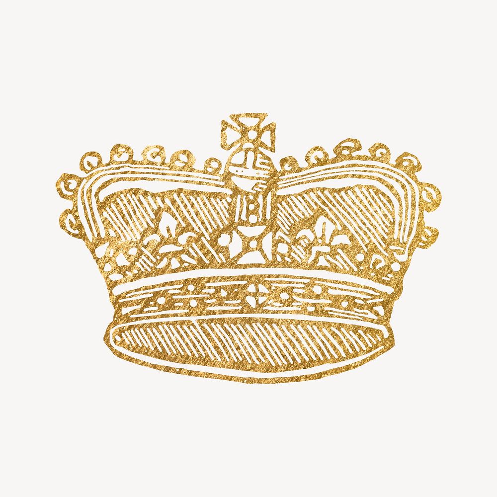 Golden crown clipart, vintage illustration