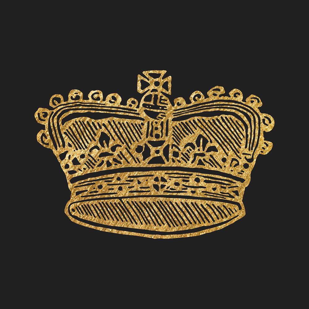 Golden crown clipart, vintage illustration
