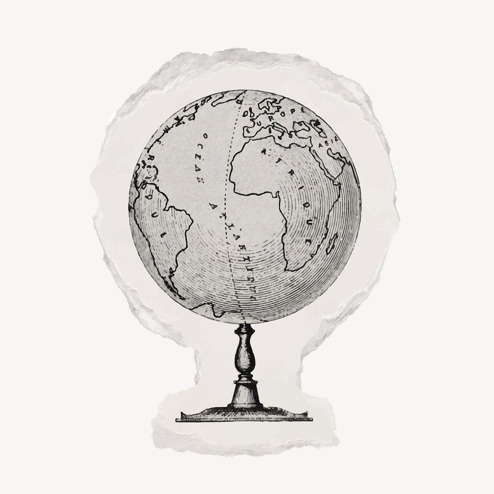 Globe ripped paper clipart, vintage illustration vector