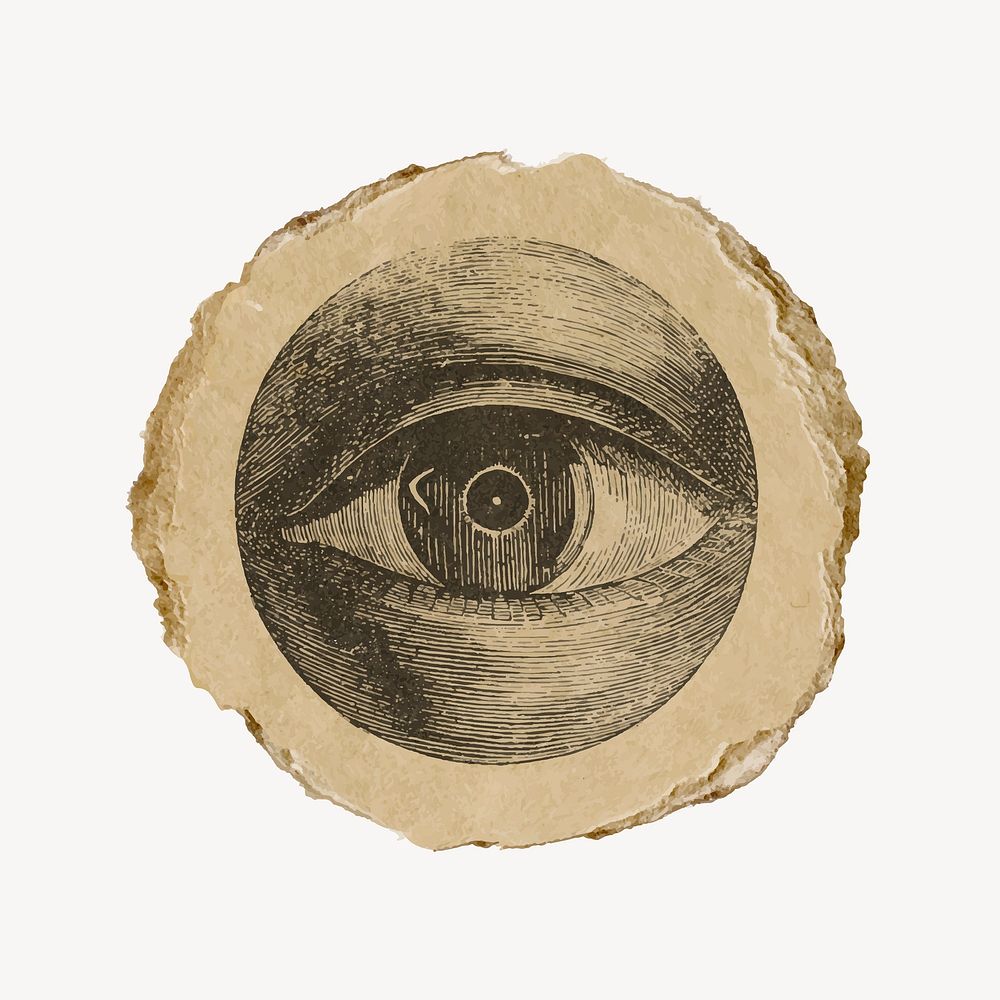 Observing eye ephemera ripped paper clipart, vintage illustration vector.