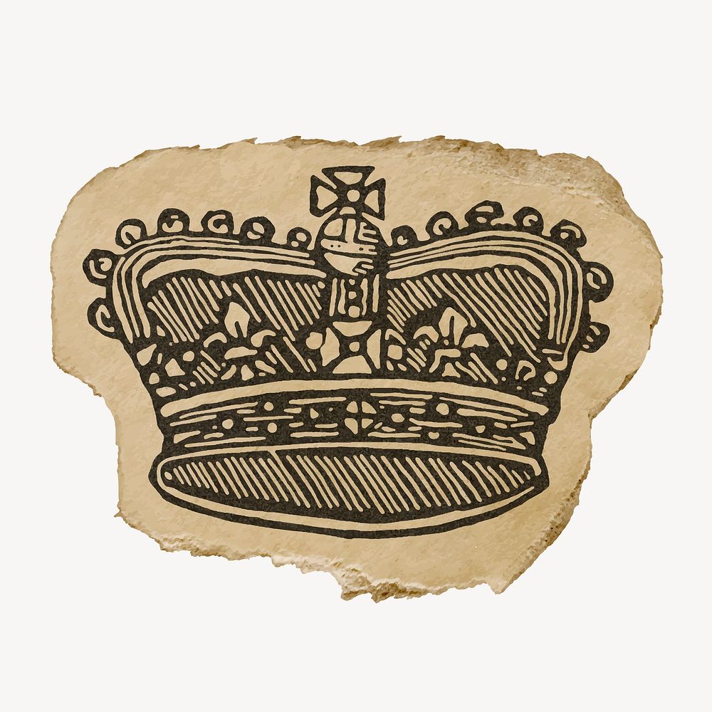 Royal crown ephemera ripped paper clipart, vintage illustration vector