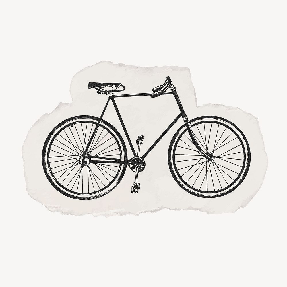 Bicycle ripped paper clipart, vintage illustration vector