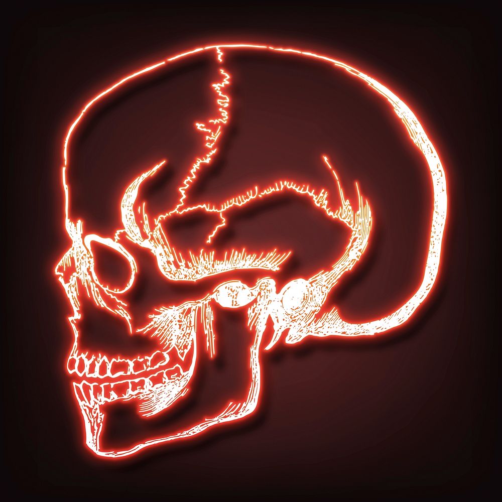Aesthetic skull neon sticker, Halloween illustration vector