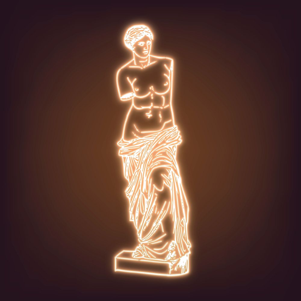 Neon Greek goddess statue clipart, vintage aesthetic illustration psd