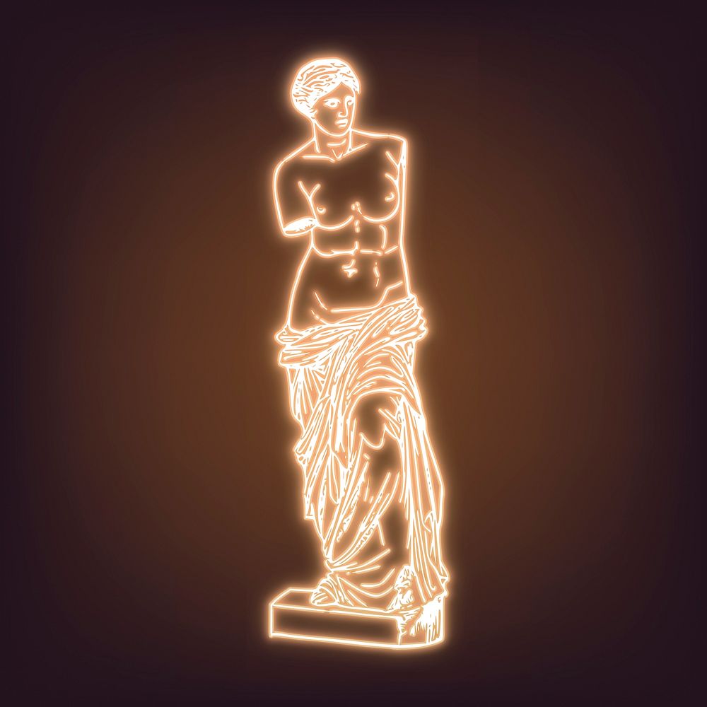 Aesthetic Greek goddess statue neon sticker, vintage illustration vector