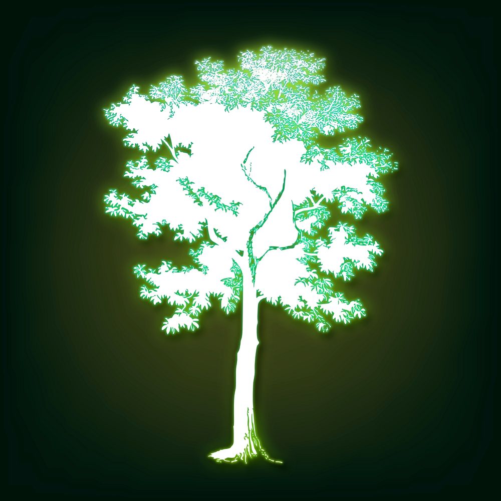 Neon tree clipart, nature aesthetic illustration psd