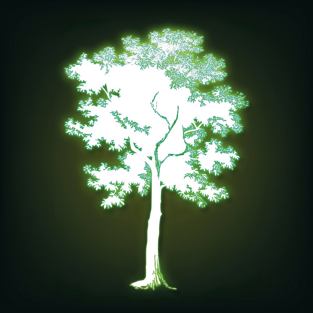 Tree, green neon, nature aesthetic illustration