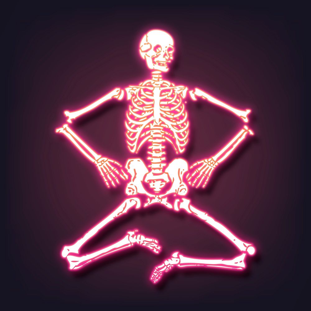 Neon skeleton clipart, Halloween aesthetic illustration psd