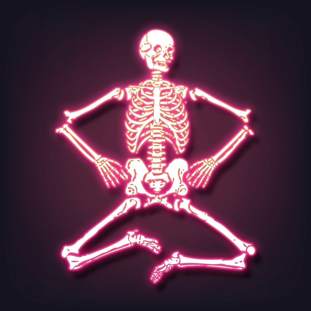 Aesthetic skeleton neon sticker, medical illustration vector