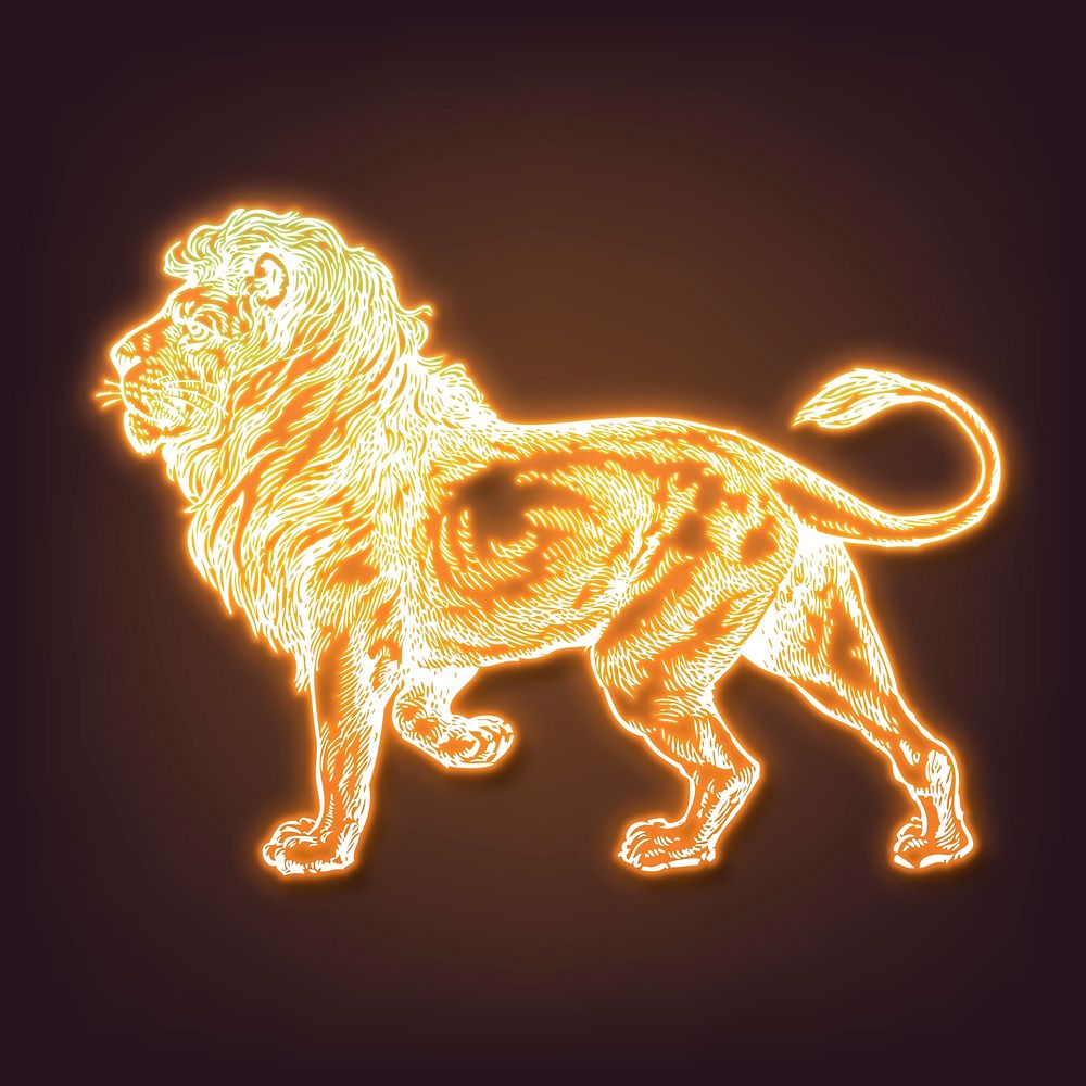 Neon lion clipart, animal aesthetic illustration psd