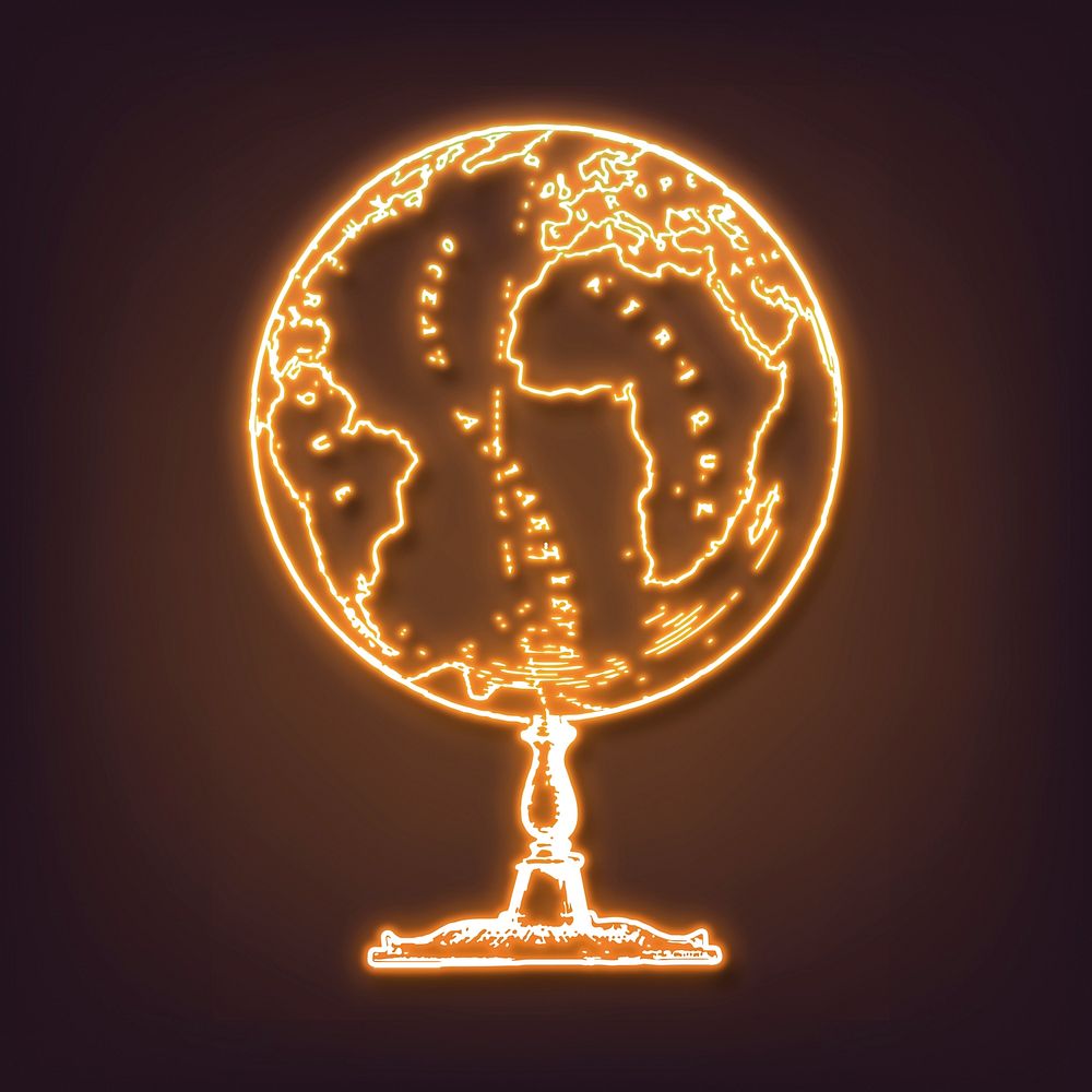 Aesthetic globe neon sticker, education illustration vector