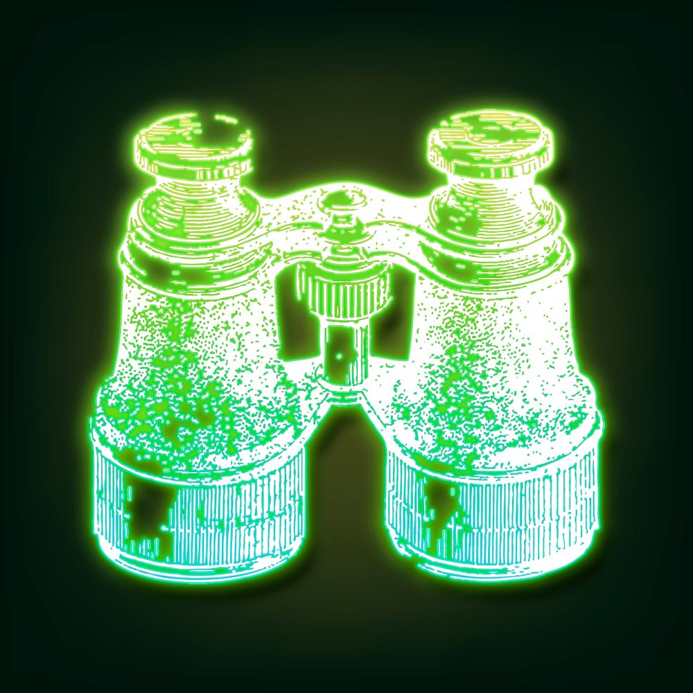Neon binoculars clipart, travel aesthetic illustration psd