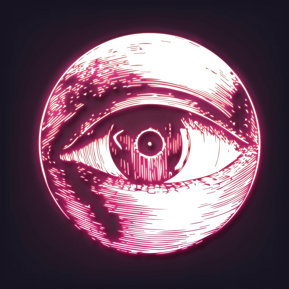 Aesthetic observing eye neon sticker, vintage illustration vector
