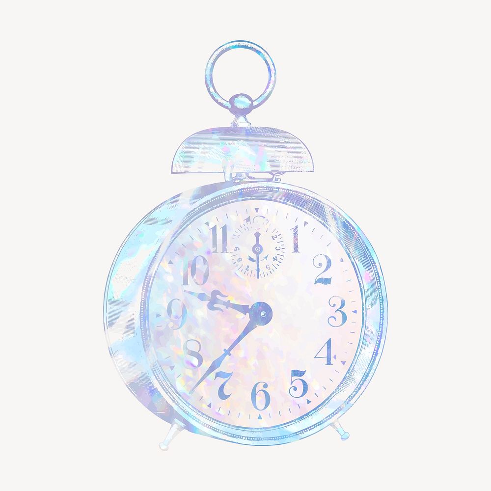 Alarm clock holographic clipart, aesthetic illustration vector