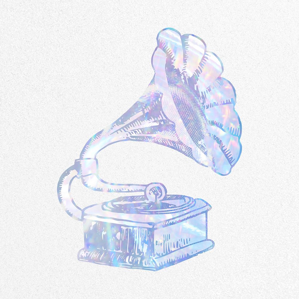 Aesthetic gramophone clipart, vintage holographic illustration