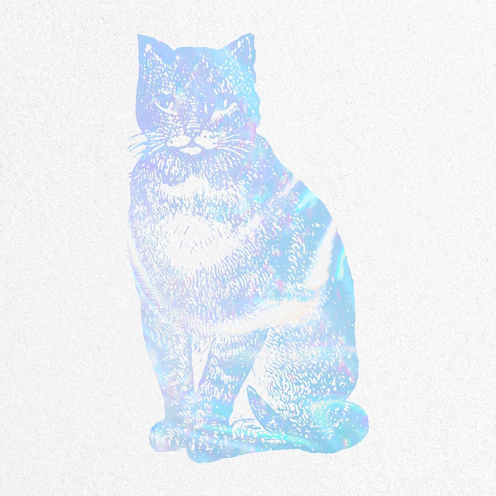 Aesthetic cat collage element, animal holographic illustration psd