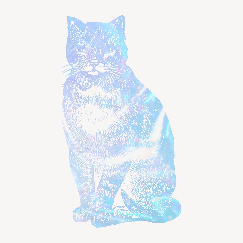 Cat holographic clipart, animal aesthetic illustration vector