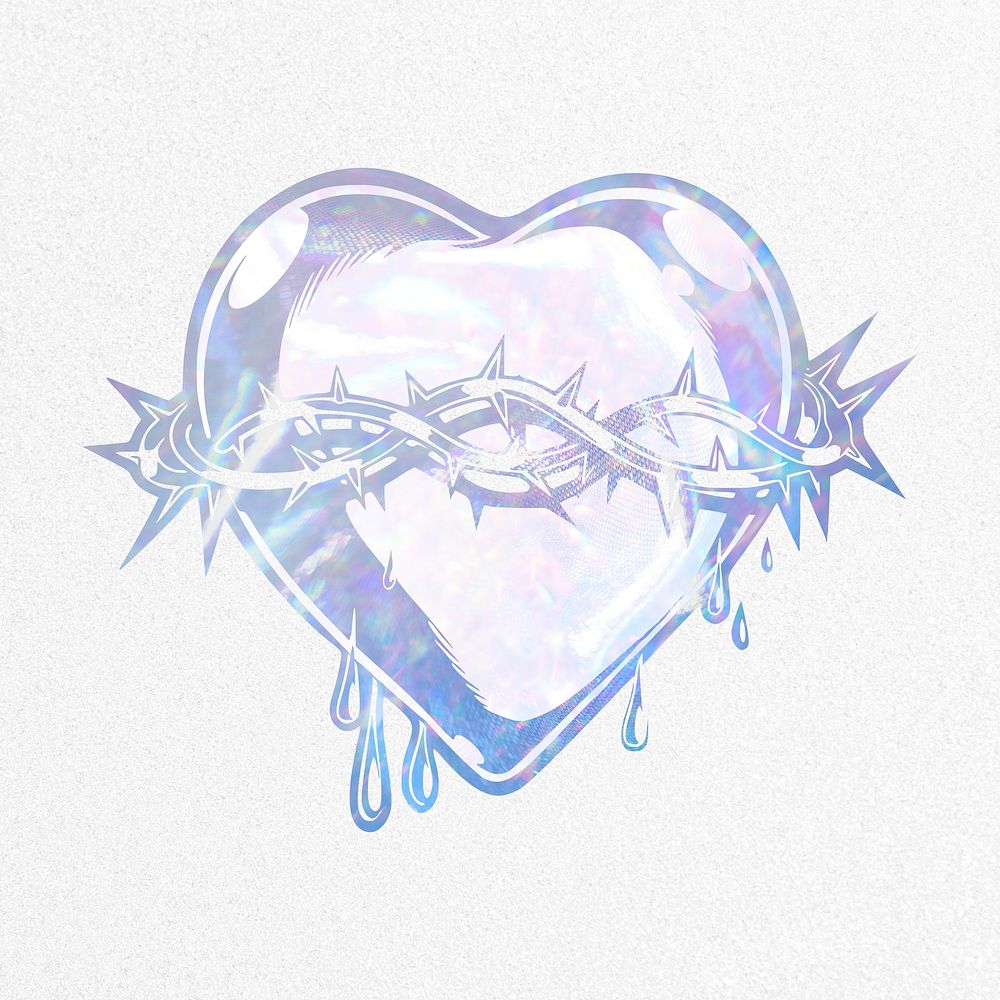 Aesthetic sacred heart clipart, vintage holographic illustration