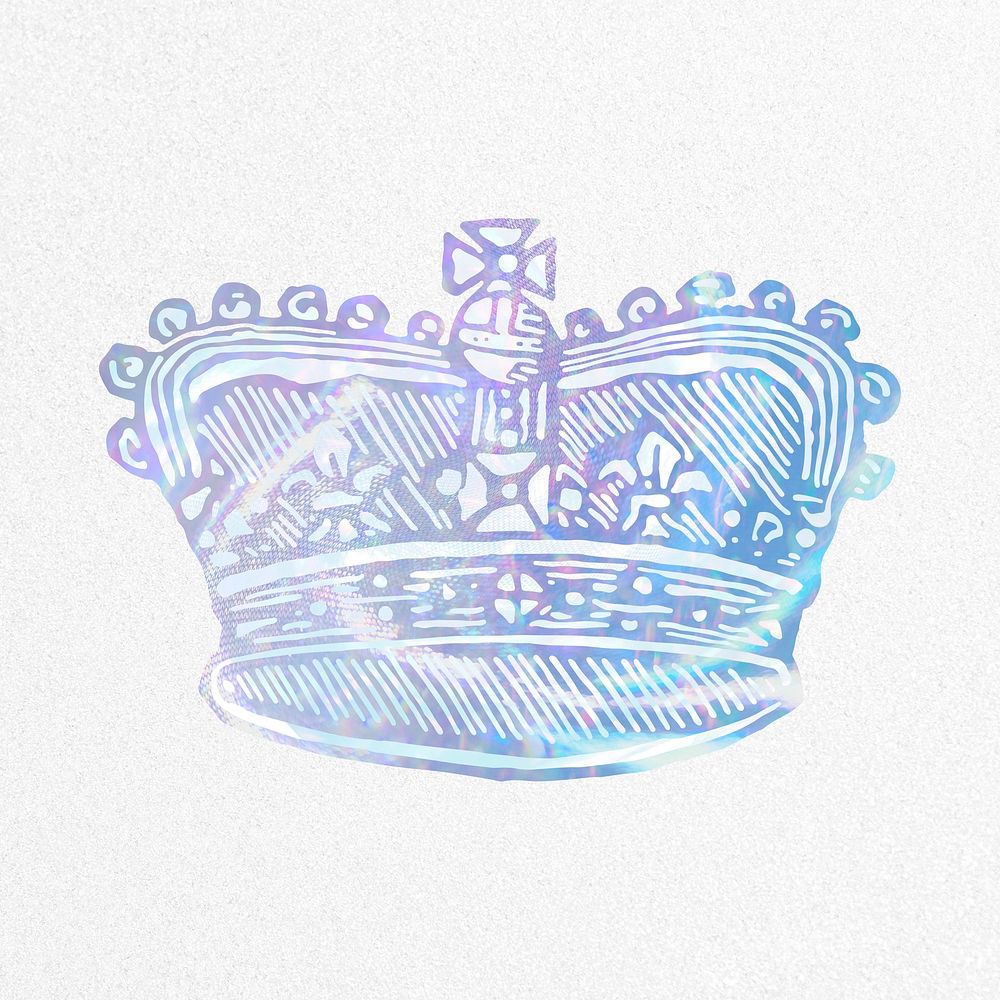 Aesthetic crown clipart, vintage holographic illustration