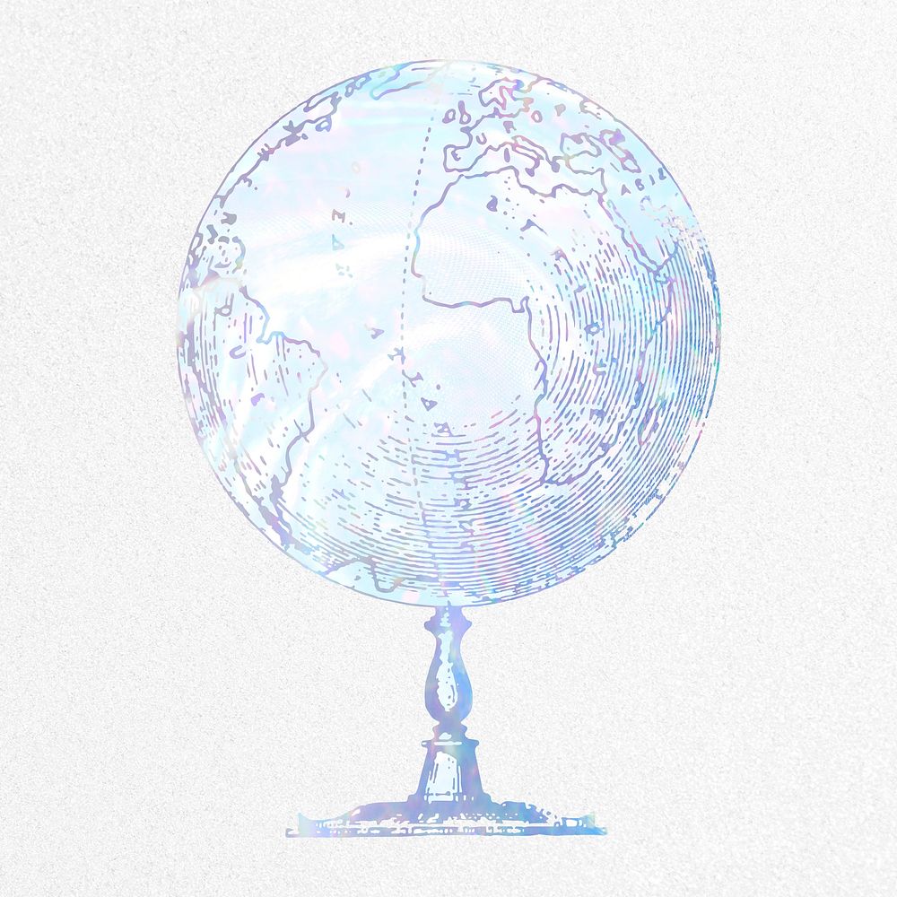 Aesthetic globe clipart, vintage holographic illustration