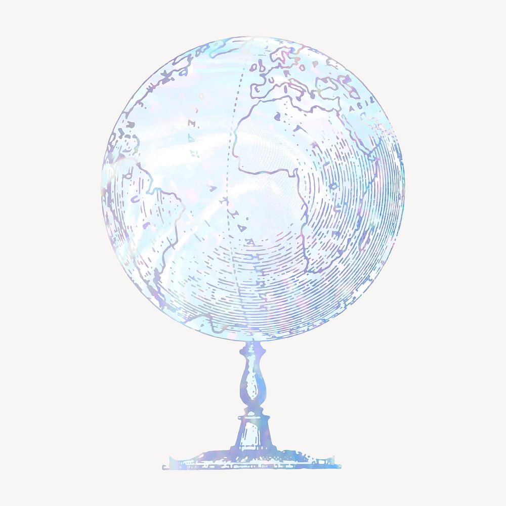 Globe holographic clipart, education aesthetic illustration vector